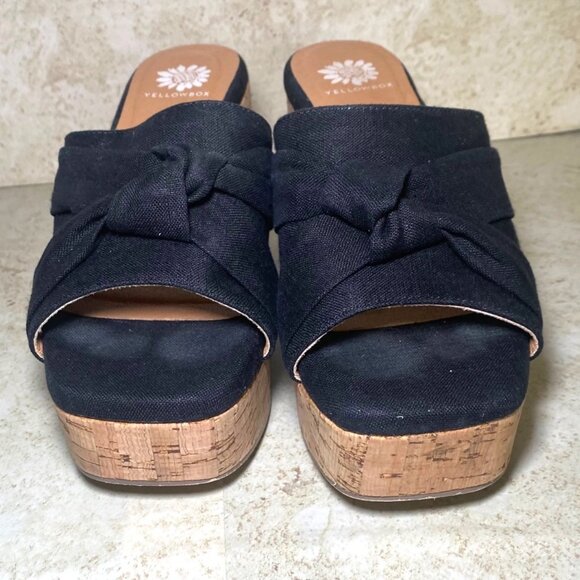 Yellow Box Black Knotted Wedge Heel Sandals Cork Platform & Heel Womens Sz 7 - Picture 2 of 8